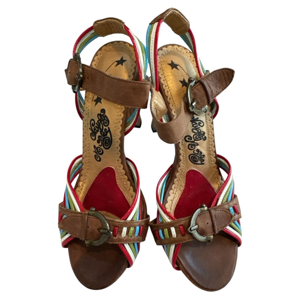 naughty monkey Brown Strappy Heeled Sandals with Multicolor Accents